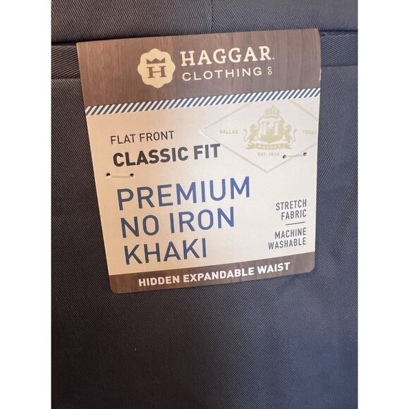 Haggar Premium Classic Fit Pants 38W X 34L No Iron Khaki Flat Front Grey HC10884 - Picture 11 of 15